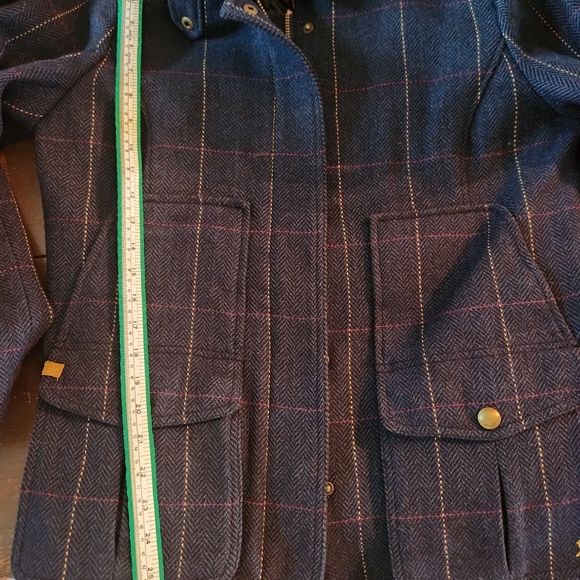 Women's Joules Blue Plaid Herringbone Fieldcoat UK 16/US 12 - Picture 3 of 6
